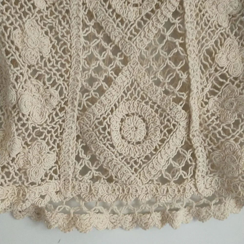 Zara Top Teen M/XS*White Floral Crochet Lace Boho Scallop Cottagecore Sheer